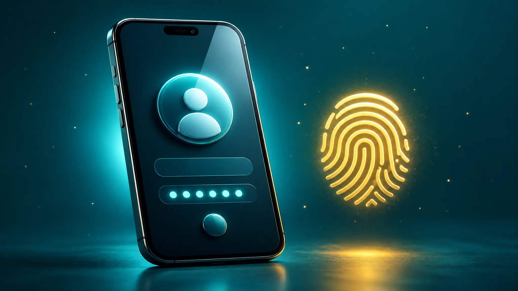 Illustration of a smartphone login screen with a fingerprint security icon